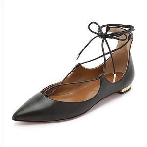 Aquazzura Christy Leather Pointed Toe Flat - Sz 39